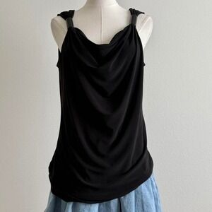 Timeless Whimsygoth Sz L Black Office Siren Cowl Neck Tank Work Wear